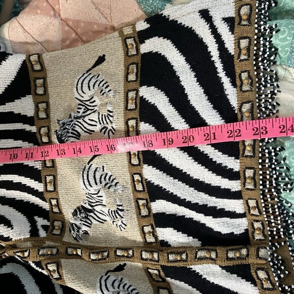 Vintage Design options 3D Zebra Cardigan Womens L Animal Print Beaded Fringe - Picture 9 of 10